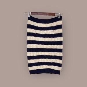 Gap Navy Blue and White Striped Cashmere Blend Waffle Knit Cowl/Infinity Scarf
